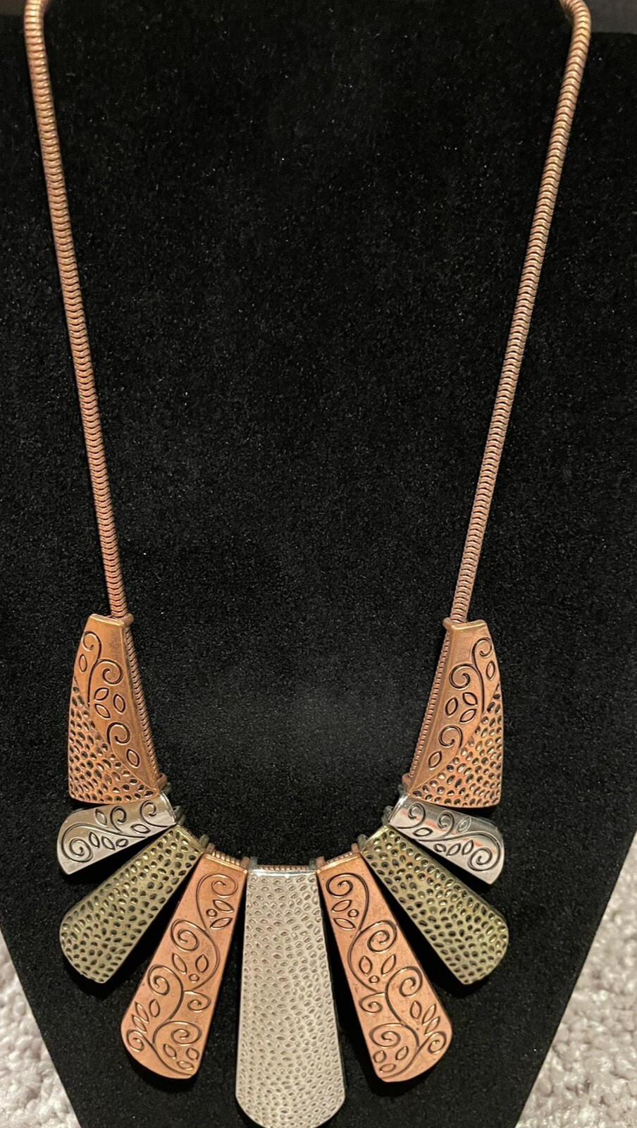 Copper Bronze Silver Tone  Rectangular Textured N… - image 3