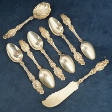 8 Pieces Gorham Whiting "Lily" Sterling Flatware, 284g - Free Shipping USA