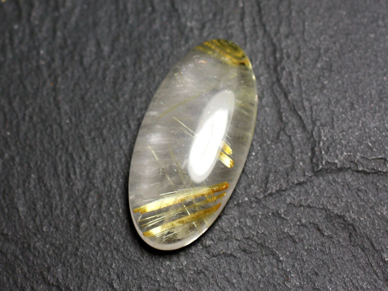 Cabochon quartz rutile doré N83 véritable pierre ovale 31x15mm pour sertissage