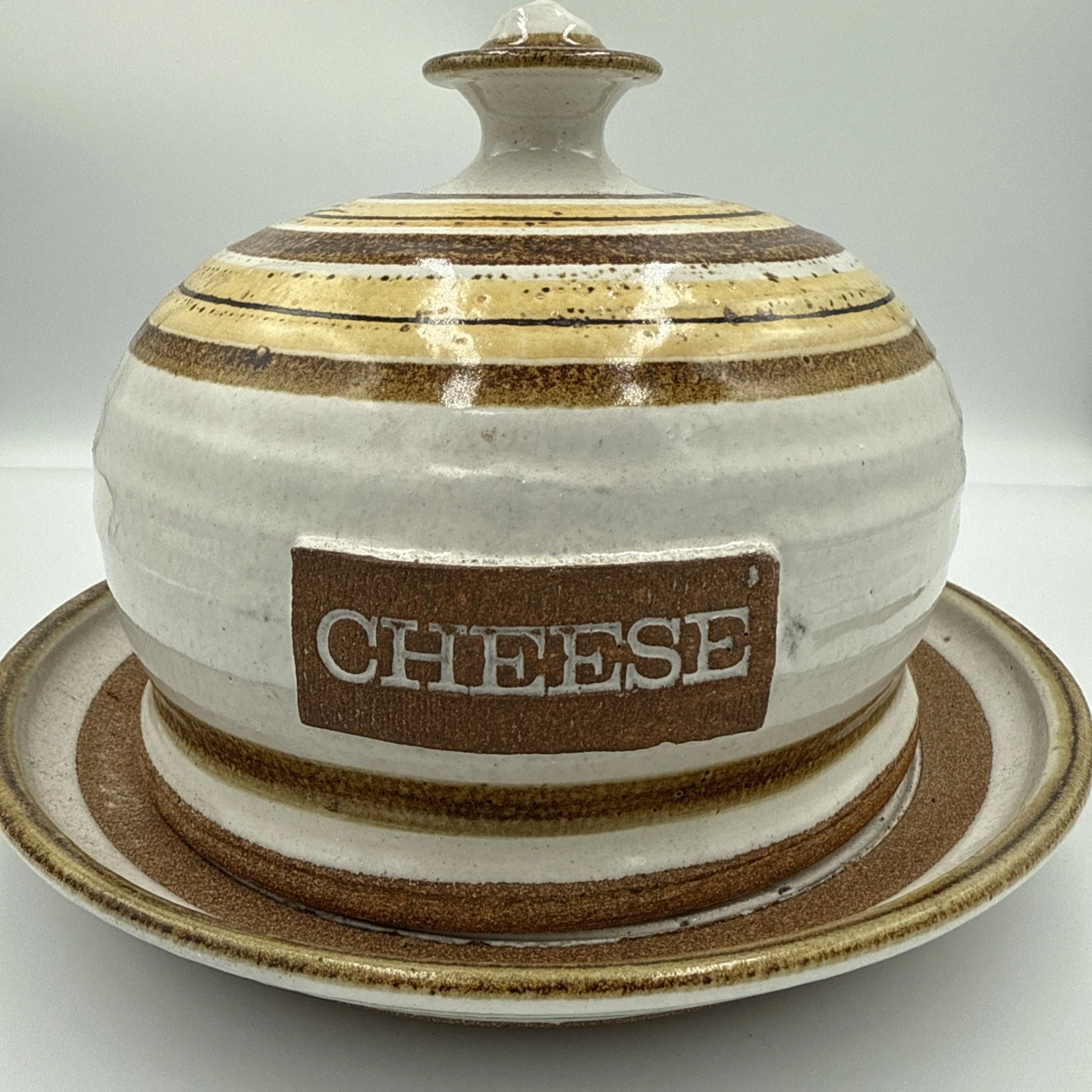 Vintage Studio Pottery Stoneware Cheese Dome Butter Dish Wheel Thrown Brown NEW