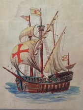 VASCELLO, NAVE, BASTIMENTO, DISEGNO D' EPOCA COLORATO A MANO