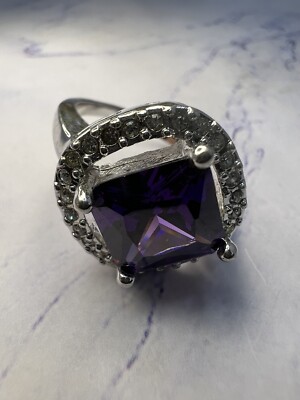 Vintage Platinum Plated Large Princess Cut Amethyst Diamond