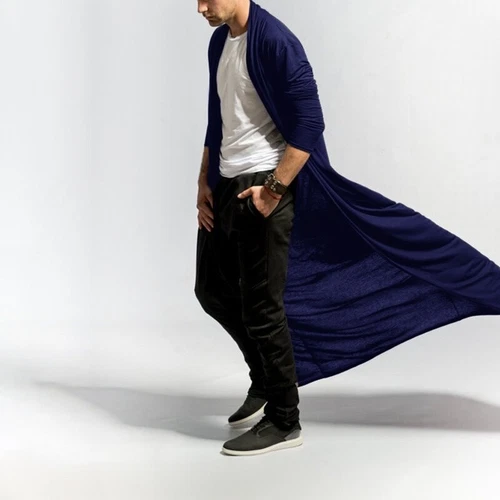 Cappotto lungo uomo giacca a vento outwear lunghezza caviglia cardigan giacca trench uk - Foto 13 di 22