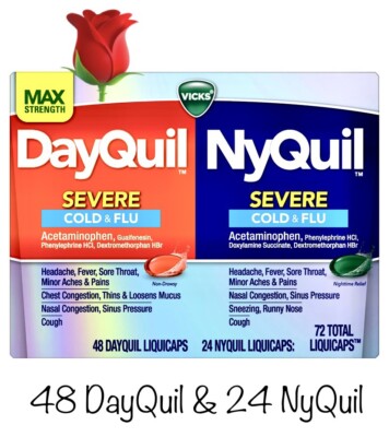 Vicks Dayquil and Nyquil Severe Cold and Flu Medicine, 72 Liquicaps
