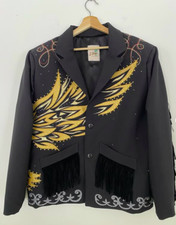Men 2Pc Bespoke Bird Feathers Embroidered Nudie Western cowboy Cocktail Outfit