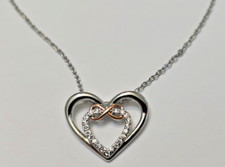 Silver Plated Infinity Double Heart Cubic Zirconia CZ Pendant Necklace