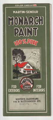Antique C.1920 Monarch Paint Brochure w/ Paint Swatches Samples Martin Senour