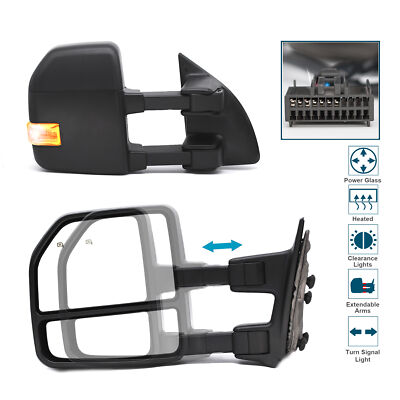 Towing Mirrors Fit 2008-2016 Ford F250 F350 F450 SD Power Heat LED Turn Signal
