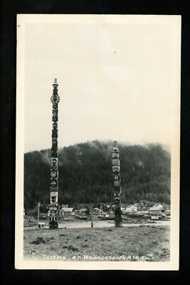 Native Americana real photo postcard RPPC Totem Pole Wrangell Alaska AK ...