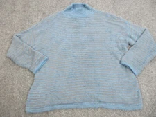 Chicos Zenergy Sweater Womens Size 3 Blue Mock Neck Stripes Fuzzy Soft Ladies