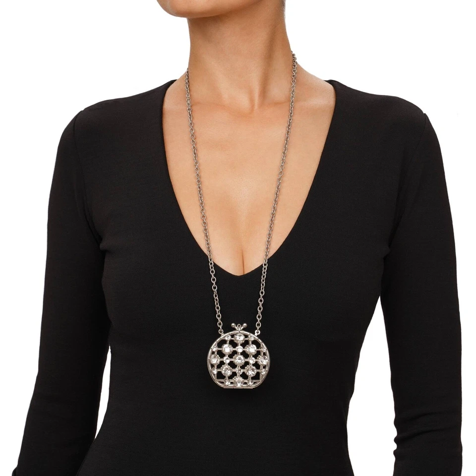 DOLCE & GABBANA Jaula de Cristal Bolso sin asas Colgante Cadena Collar Plata 12714 Foto 3 de 4