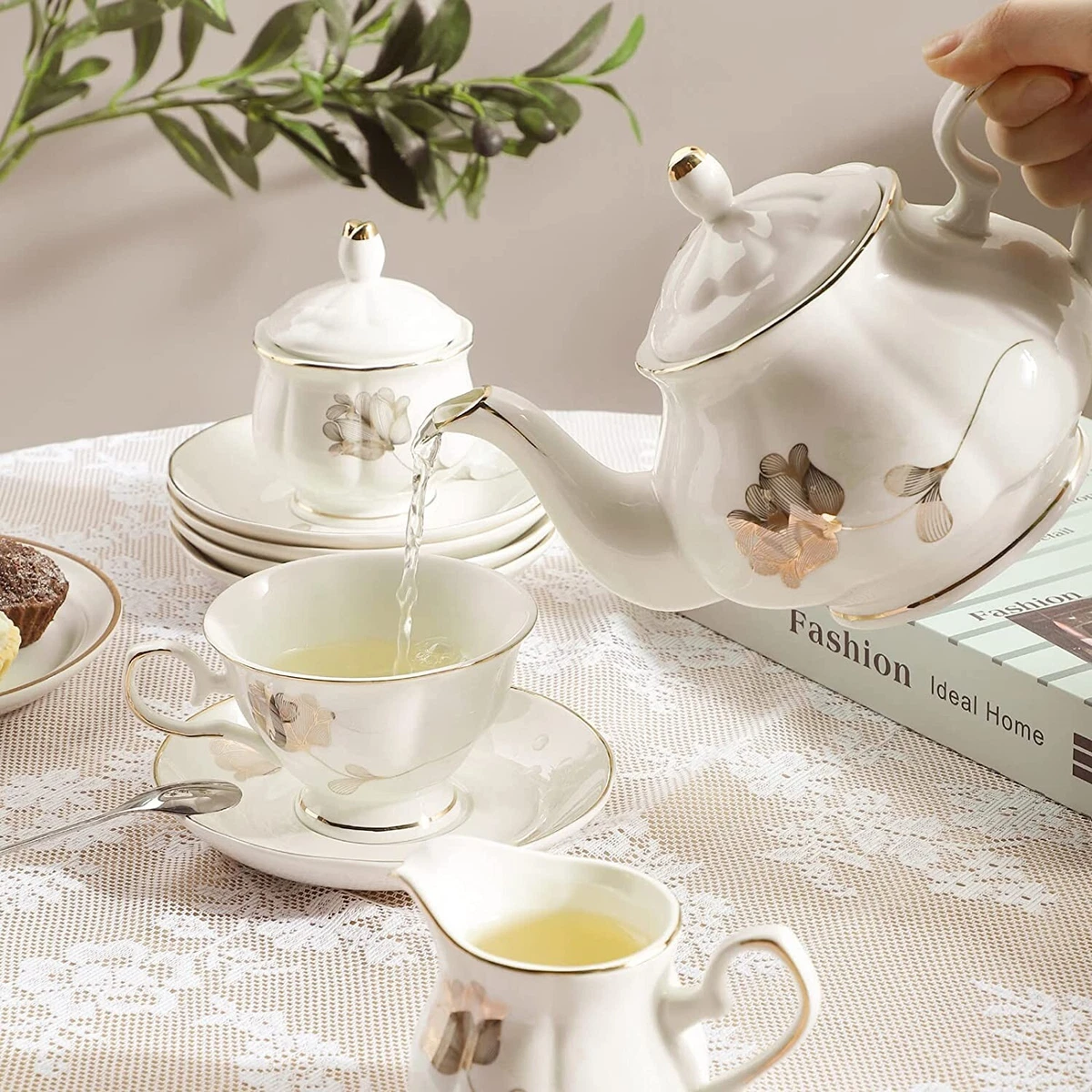 Vintage Tea Set 22 Pc Porcelain Coffee Gift Service for 6 Cups