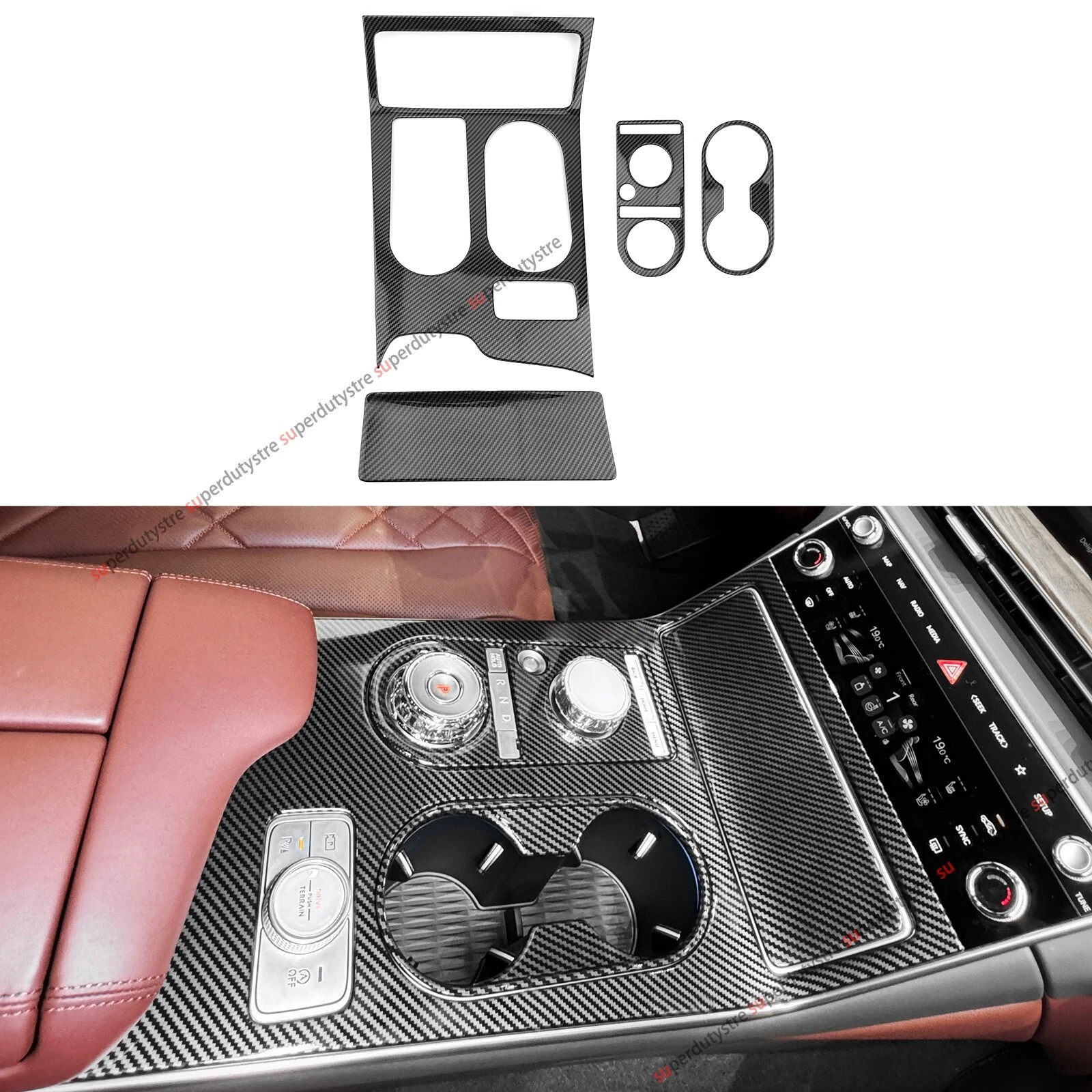 Carbon Fiber ABS Gear Shift Panel Cover Cup Holder Trim For