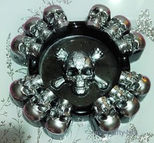 Image of Handmade Skull Ashtray/Silver/Black/Resin/Gothic/11.5 x 2 Cms
