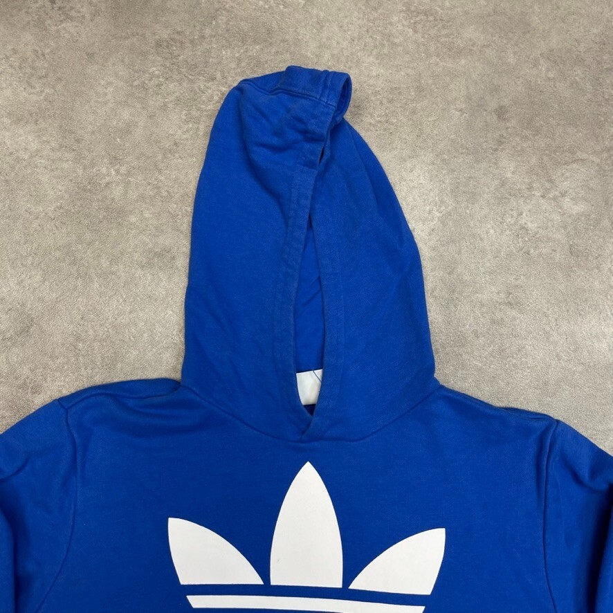 Adidas Hoodie Kids Spellout Y2K Trefoil Pull Over Sweatshirt, Blue, Large image 10