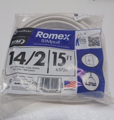Southwire SIMpull Romex 15 Ft 14/2 Indoor Wire/Copper NM-B Cable NEW | eBay