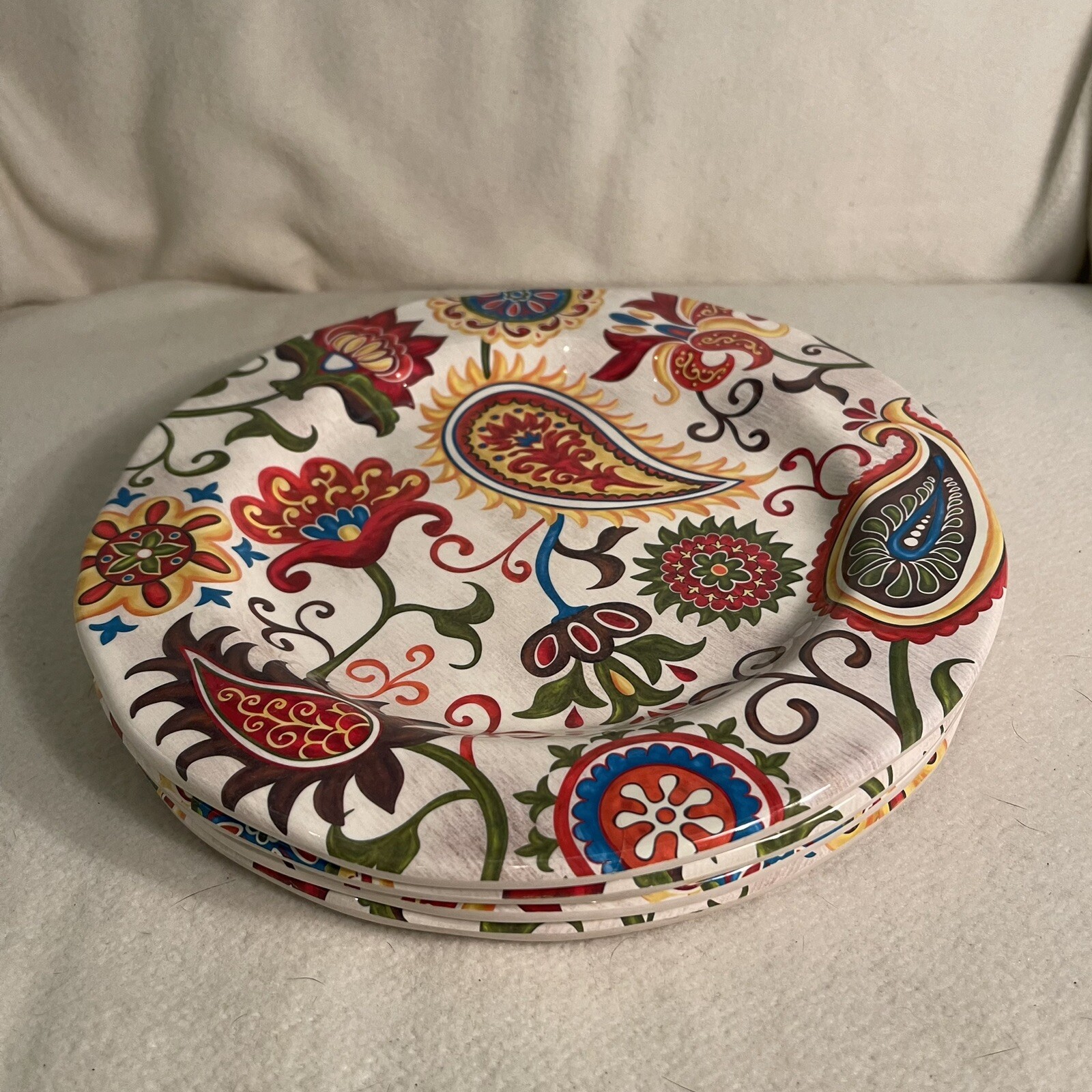 Pier 1 Melamine Paisley Dinner Plates Set 4