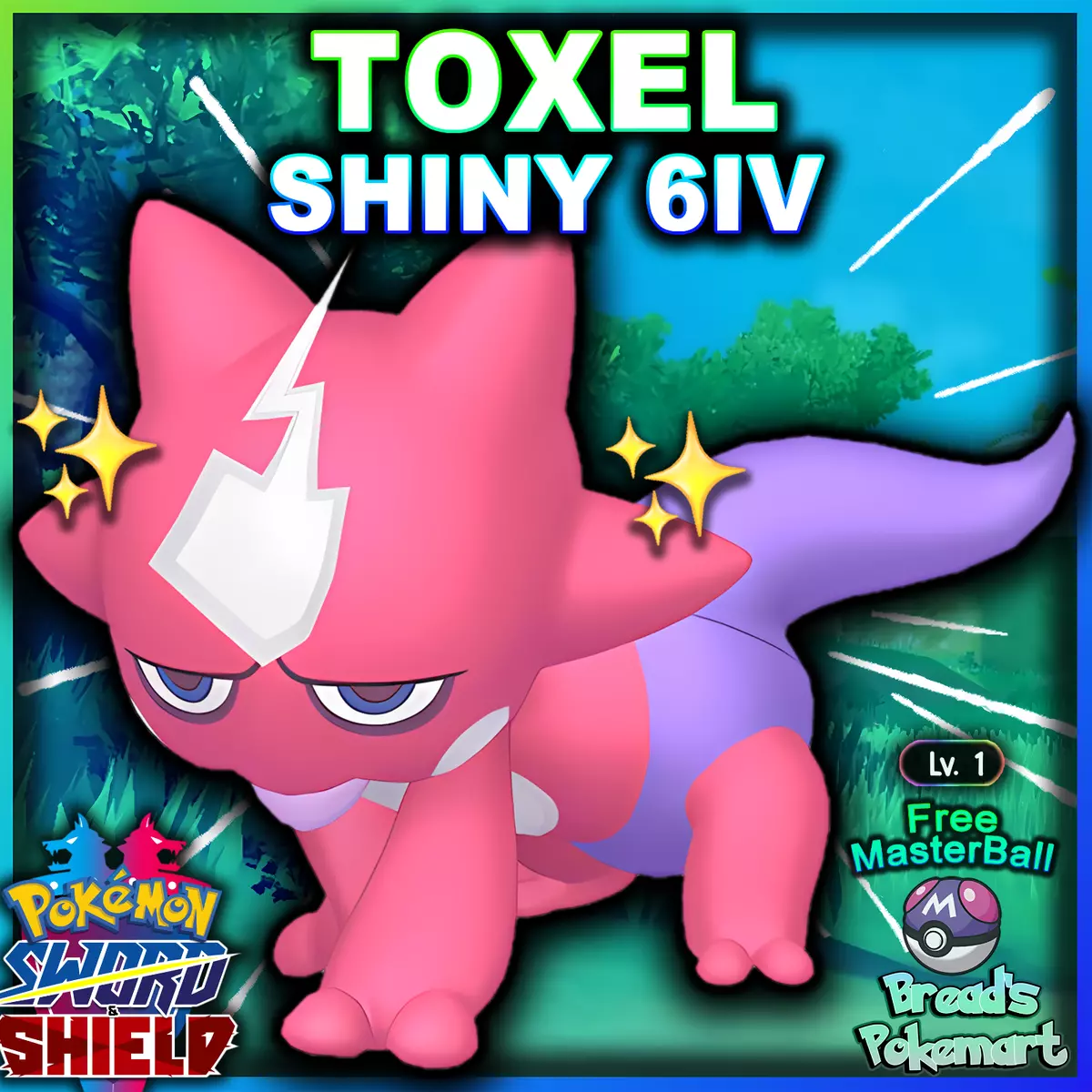 TOXEL ✨ Ultra Square SHINY 6IV ✨ Pokemon SWORD and SHIELD lv1 +Free  MasterBall