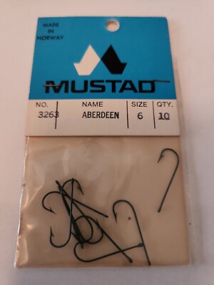 New Pack Mustad Fish Hooks Size Aberdeen pack of 10 hooks
