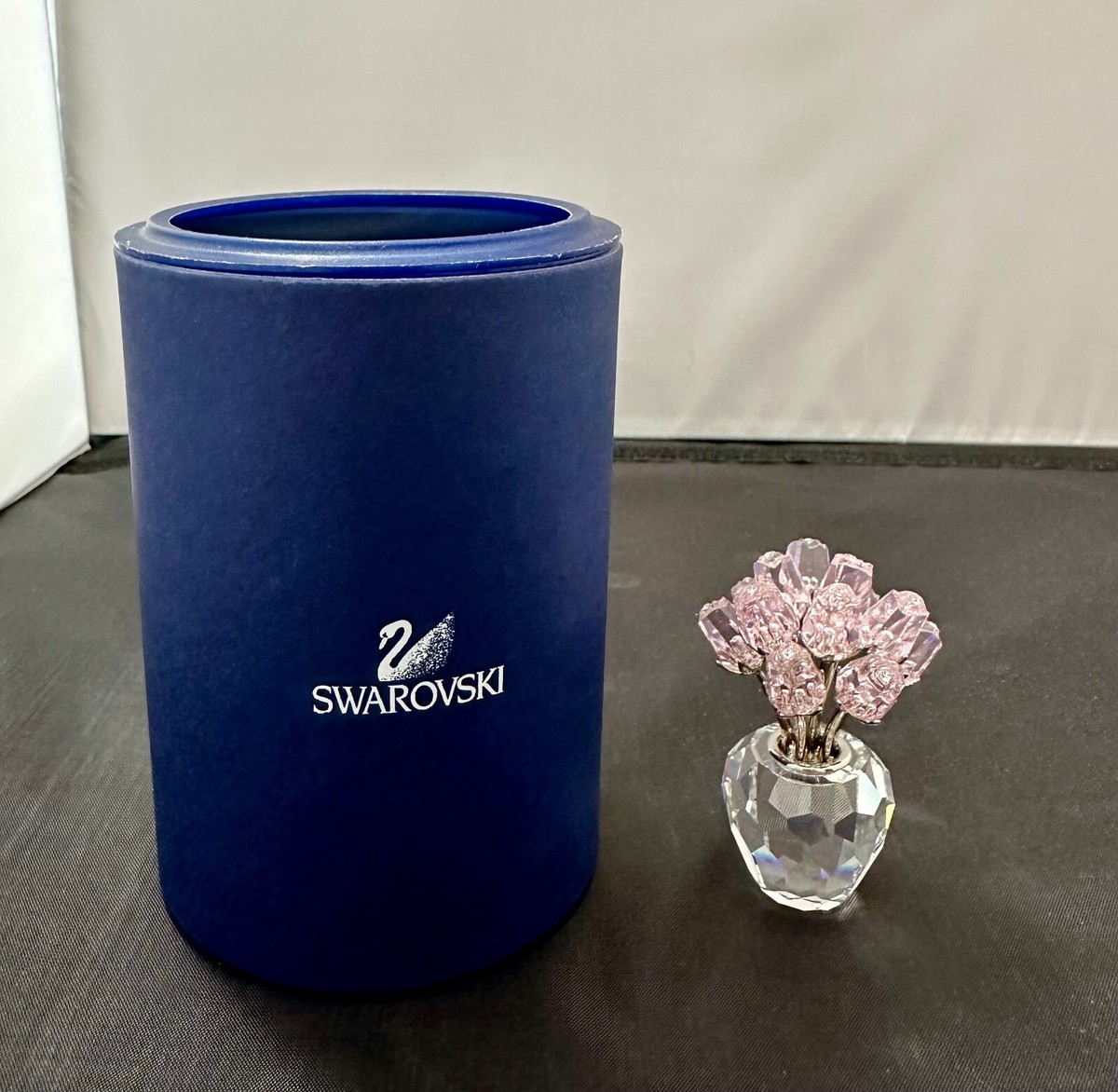 Swarovski Crystal Light Pink Rose Flowers Vase Figurine with