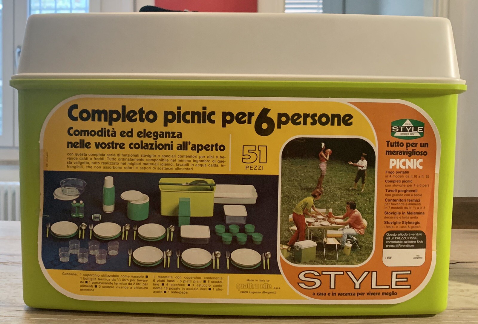 Set Pic-Nic Gio'Style Vintage 6 Persone Verde e Bianco Anni '70 Nuovo