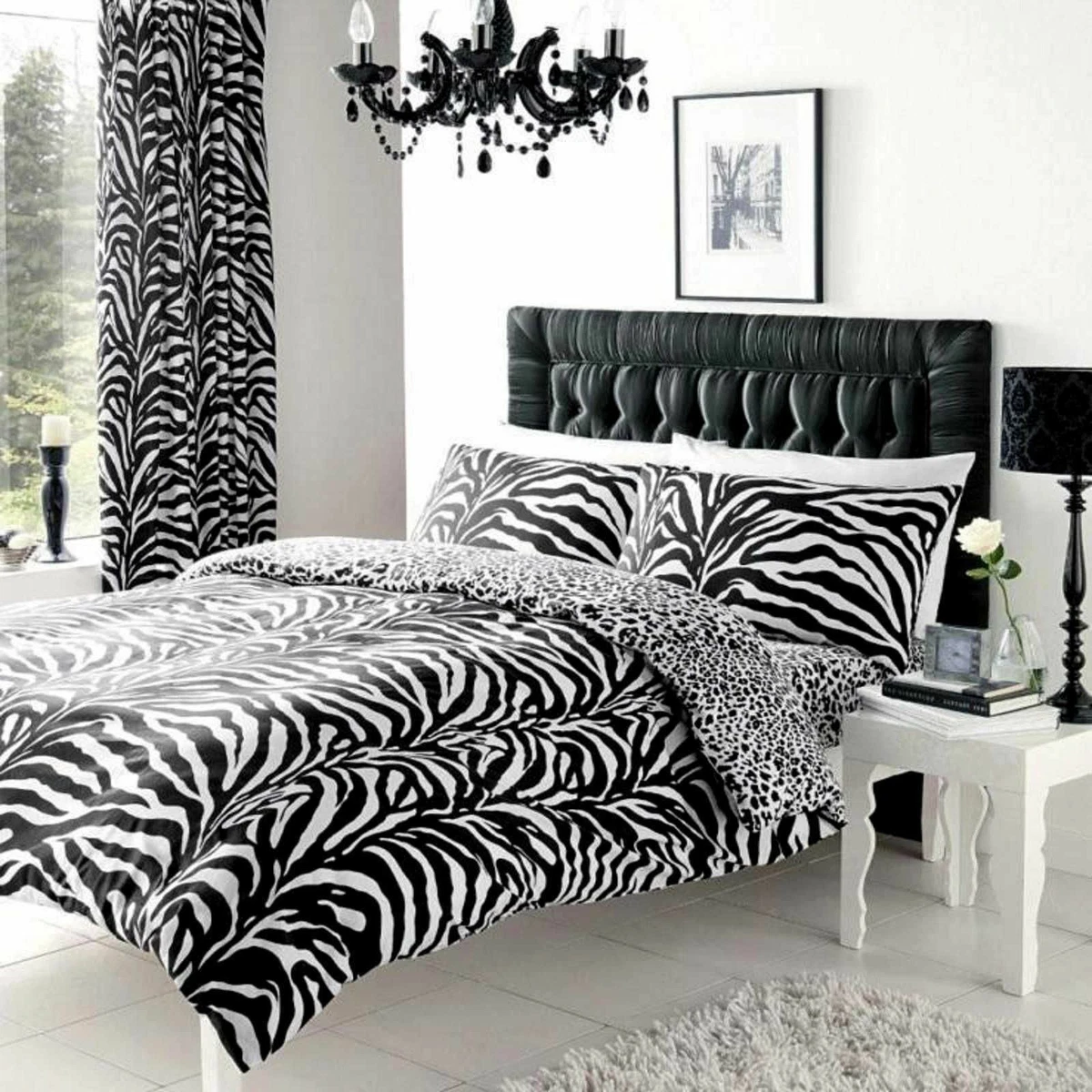 ZEBRA PRINT REVERSIBLE LEOPARD PRINT DUVET COVER AND PILLOWCASE