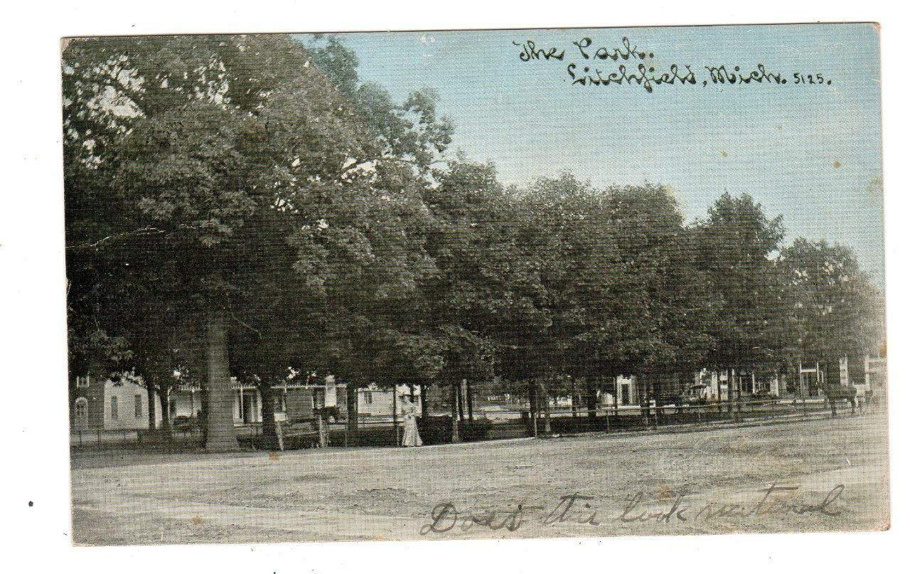MI LITCHFIELD MICHIGAN 1909 Postcard THE PARK LADY STROLLING eBay