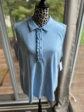 Croft & Barrow Women's Sleeveless Polo Shirt Top Ruffle Blue Size XXL New