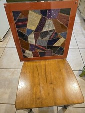 Vtg Framed Patchwork Hand Stitched Quilt Pieces, 17" X 17" Bk 1915Old Newspape