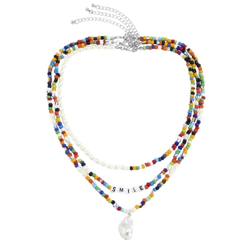 3x Colorful Bead Necklace Special shape Pearl Pendant Clavicle