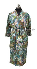 Multi Green Paisley Printed Cotton Kimono Indian Handmade Paisley Print Kimono
