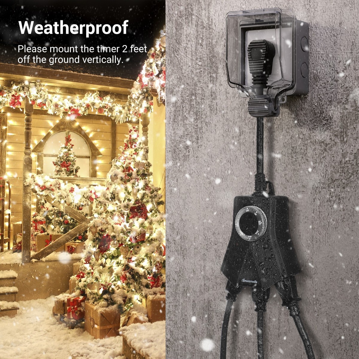 DEWENWILS Outdoor Weatherproof Timer Outlet - Dusk To Dawn & Countdown Plug-In Timer For Lights