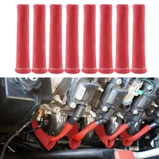 8 Red 6" HIGH HEAT SHIELD ENGINE SPARK PLUG WIRE BOOT PROTECTOR SLEEVE COVER