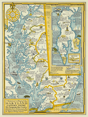 Pictorial Historical Map Maryland Eastern Shore, Chesapeake Bay Country Poster
