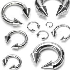 PAIR Surgical Steel Spike Horseshoe Circular Barbell Earrings Septum 20g-2g
