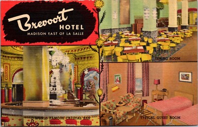 Linen Postcard Multiple Views Brevoort Hotel in Chicago, Illinois