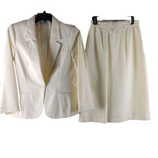 Personal Women Size 10 Cream 1 Button Lined Machine Washable 2pc Skirt Suit