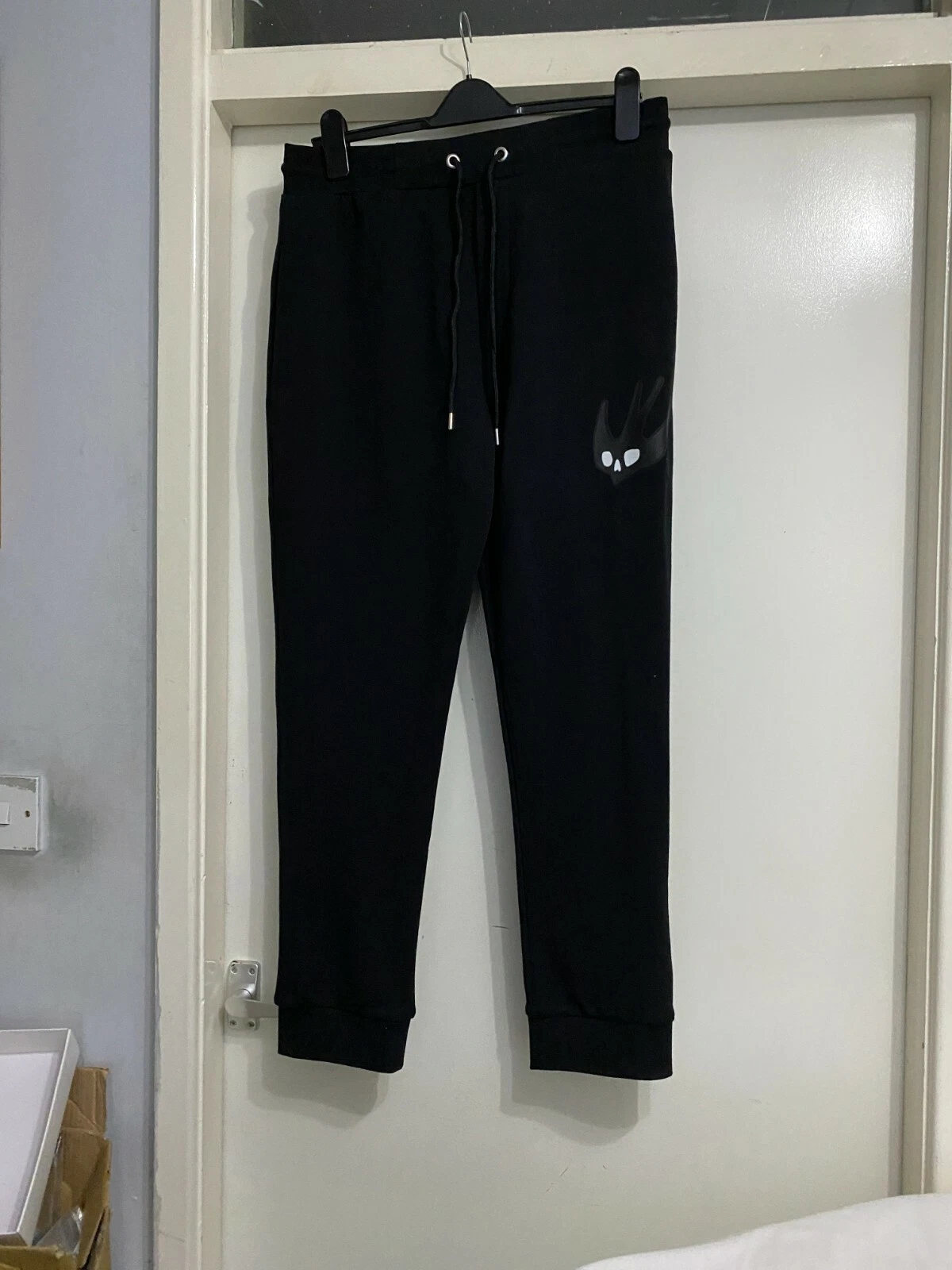 Alexander McQueen Men's Black Fuzzy Logo Track Jogger Pant 100% Authentic