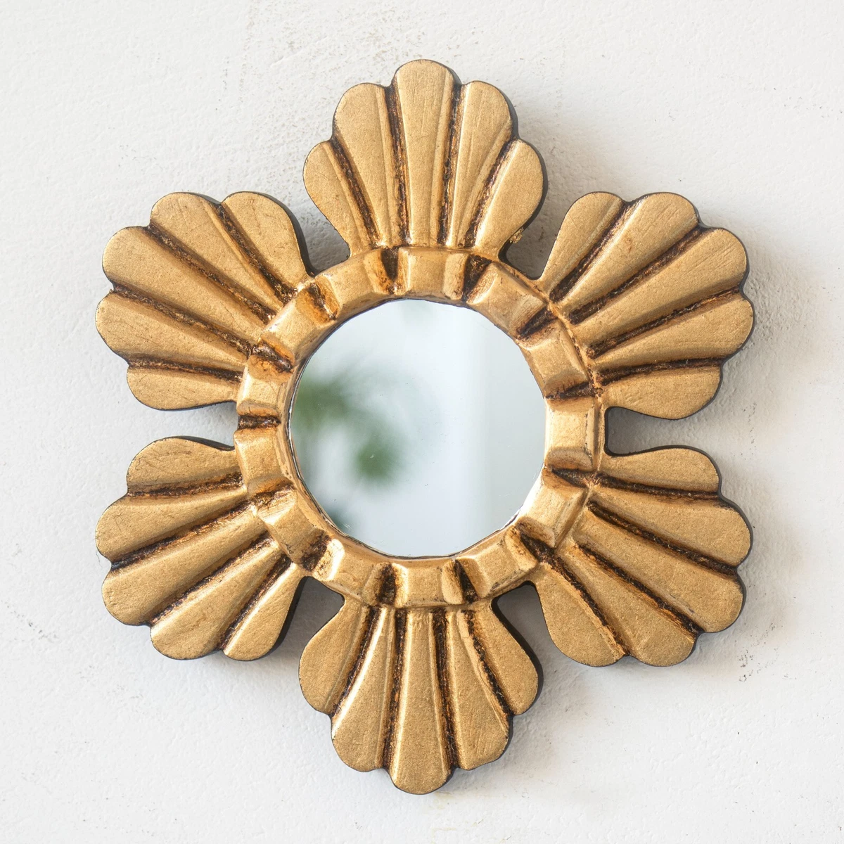 Small Round mirror 6 home decor | Gold Leaf Wood Wall hanging circle mirror