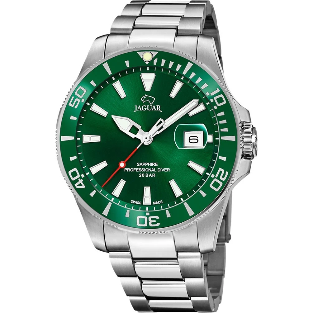 JAGUAR Orologio Ibrido Uomo J959/2, Cassa In Acciaio Inox 316L Rosa, Cinturino In Pelle Nera, Quadrante Verde, 10 ATM - 4