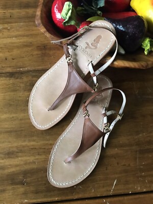Sandalias para mujer Syrenia Sorrento de cuero italiano HECHAS EN ITALIA  tanga planas 8,5