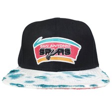 San Antonio Spurs Mitchell Ness NBA Snapback Hat Cap 3D Logo Black White NWT
