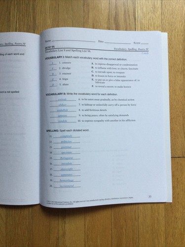 Abeka Vocabulary Spelling IV Teacher Quiz/Test Key Grade 10 5th Edition - 第 4/4 張圖片