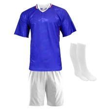 Men's Soccer Uniform Kit Shorts-Jersey-Socks included Royal/White S/Sleeve