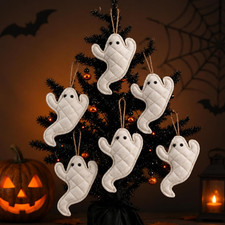 6 Pcs Halloween Ghost Hanging Ornaments 6.5 Inch Handmade Primitive Quilted Ghos