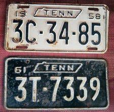 2 Knox County Tennessee License Plate Tags, A 1958 And a 1961