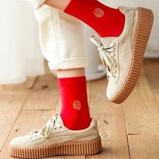 Zhuji Socks: Mens Red Knee-High Socks