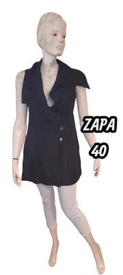 Zapa Taille 40 Superbe gilet veste noire femme en lin - Photo 1/4