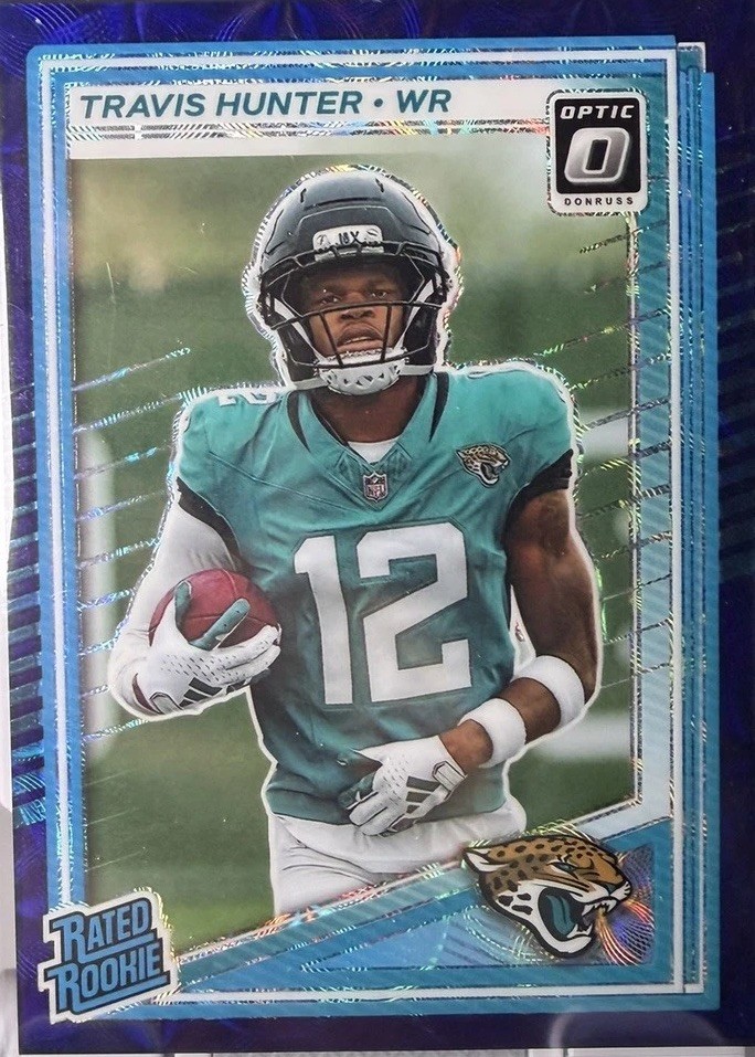 2025 Donruss Optic Travis Hunter Purple Scope Prizm Rated Rookie Jaguars #201 