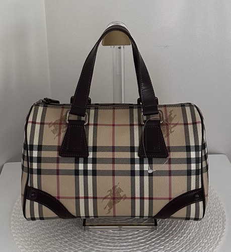 Authentic BURBERRY Haymarket Nova Check Boston Hand Bag Leather Handle Excellent